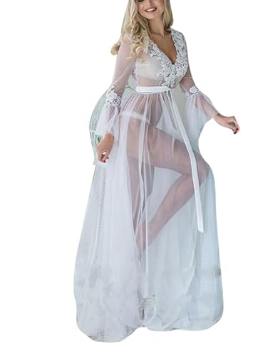 Durchsichtiges langes Damenkleid aus Netzstoff, ultradünne Spitzen Tüllkleider, Strand Bikni Badeanzug Überwurf von Generic