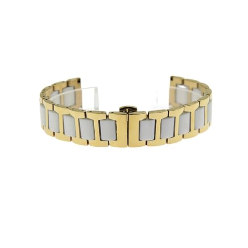 EDVTK35 12 14 16 18 18 20 22 MM Damen Männer Keramik Uhrenarmband Weiche Glatte Füllung Multi-Design Armbandband Edelstahl Gemeinsame Armbänder(Gold-White,21mm) von Generic