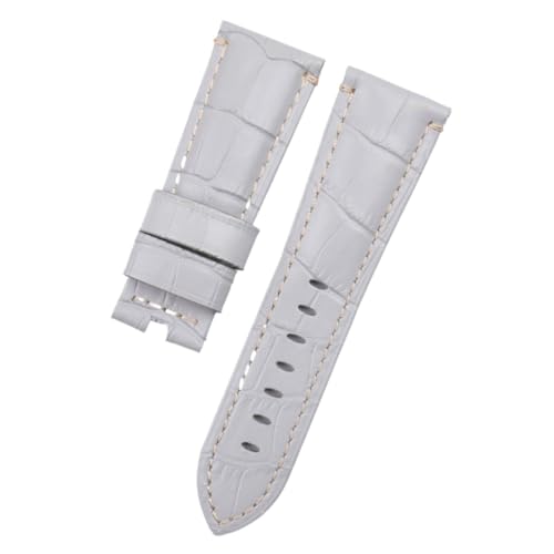 EDVTK35 24mm 26mm Krokodilmuster Echtes Bambusleder Uhrenarmband Kompatibel Mit Panerai Armband PAM441 Schmetterlingsschnalle Zubehör(Grey Yellow Line,24MM WITH LOGO_WITHOUT BUCKLE) von Generic