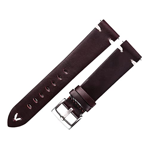 EDVTK35 Lederarmband Schwarz Dunkelbraunes Öl Wachs Leder Uhrband Italienisch 18mm 20mm 22mm Schnellspanner Uhr Gürtel Rindsleder Handmade(Red wine-silver,22mm) von Generic