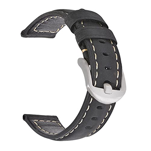 EDVTK35 Mode ölwachs echtes leder uhrband 19mm 20mm 21mm 22mm 23mm 24mm uhr windgurte armbands gürtel braun blau schwarz(Crazy horse black,19mm) von Generic