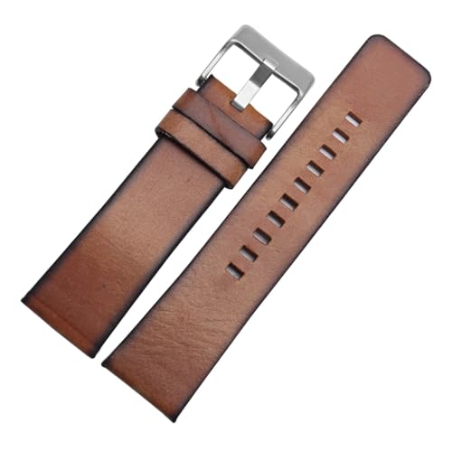 EDVTK35 Qualität Echtes Retro Echtes Leder Armband Männer Compatible with DZ4343 DZ4323 DZ7406. Uhrenband Vintage italienisches Leder 22mm 24mm 26mm(Brown-Silver,24mm) von Generic