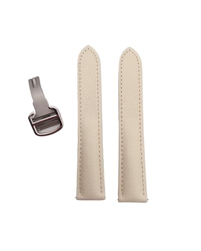 EDVTK35 Uhrenarmband kompatibel mit Herren Damen Armbanduhr mit Faltschließe, Zubehör, weiches Uhrenarmband aus echtem Leder, Gürtel(Beige silver,23mm) von Generic