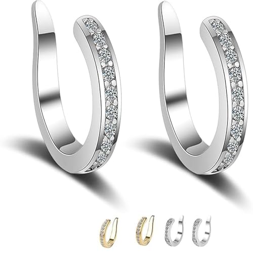 Ear Clips, Pierceless Ear Cuff Cartilage Earrings for Women, Non Piercing Adjustable Thin Chunky Fake Huggie Ear Cuffs,Unisex Ear Clips (Silver*2) von Generic
