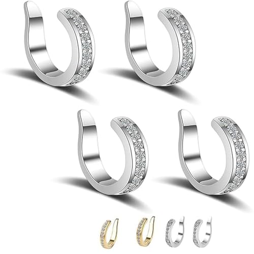 Ear Clips, Pierceless Ear Cuff Cartilage Earrings for Women, Non Piercing Adjustable Thin Chunky Fake Huggie Ear Cuffs,Unisex Ear Clips (Silver*4) von Generic