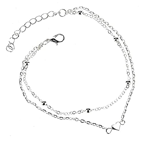 Eariy Damen Fußkette mit kleinem Herz in Silber Gold mit Vergoldung,Frauen Schmuck aus Edelstahl,Doppelkette Edelstahl für Mädchen mit Verschluss von Generic
