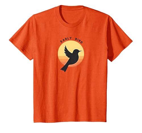 Early Bird Sonnenaufgang Silhouette Retro Natur T-Shirt, Kinder, Orange, 140 Early Bird Sonnenaufgang Silhouette Retro Natur T-Shirt, Kinder, Orange, 140 von Generic