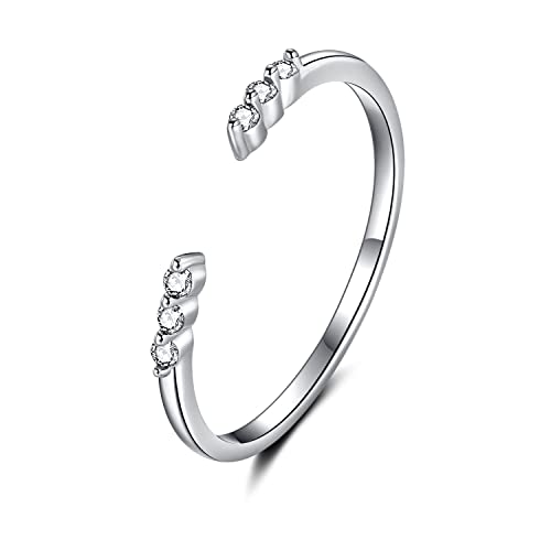 Earrings for Women 925 sterling silver 18K gold-plated shiny cubic zirconia ring adjustable stackable ring women's open ring von Generic
