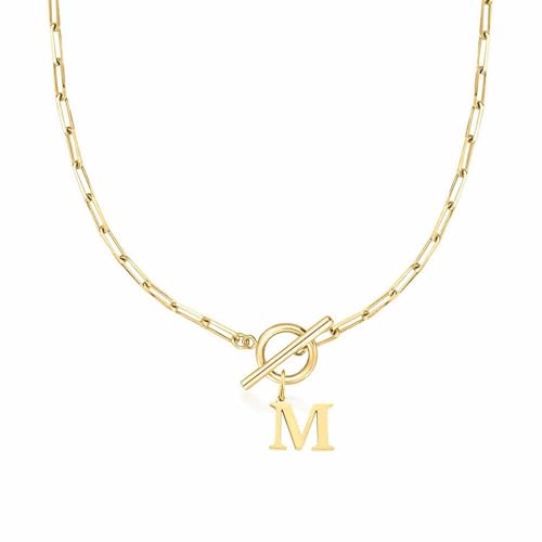 Eben Toggle Clasp Capital A Z Initial Necklace for Women Hiphop Gold Alphabet Pendant Necklaces Thick Chain OT Buckle Necklace Halskette Rosenanhänger (GD12, 11) von Generic