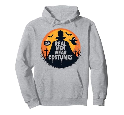 Echte Männer tragen Kostüme: Gruseliger Halloween-Enthusiast Pullover Hoodie, Unisex für Erwachsene, Grau Meliert, XL von Generic