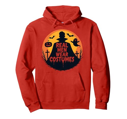 Echte Männer tragen Kostüme: Gruseliger Halloween-Enthusiast Pullover Hoodie, Unisex für Erwachsene, Rot, XL von Generic