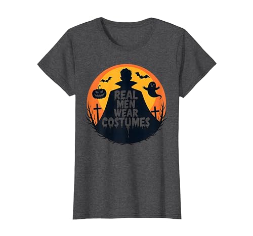 Echte Männer tragen Kostüme: Gruseliger Halloween-Enthusiast T-Shirt, Damen, Anthrazit Meliert, XS Echte Männer tragen Kostüme: Gruseliger Halloween-Enthusiast T-Shirt, Damen, Anthrazit Meliert, XS von Generic