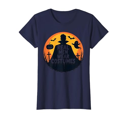 Echte Männer tragen Kostüme: Gruseliger Halloween-Enthusiast T-Shirt, Damen, Marineblau, XS von Generic