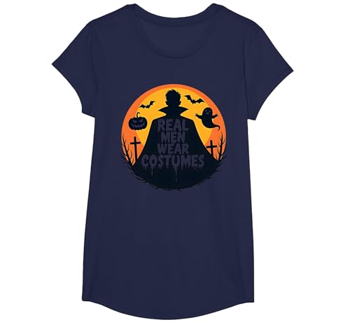 Echte Männer tragen Kostüme: Gruseliger Halloween-Enthusiast T-Shirt, Girls, Marineblau, XS von Generic