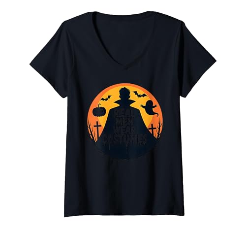 Echte Männer tragen Kostüme: Gruseliger Halloween-Enthusiast T-Shirt mit V-Ausschnitt, Damen, Schwarz, XL von Generic