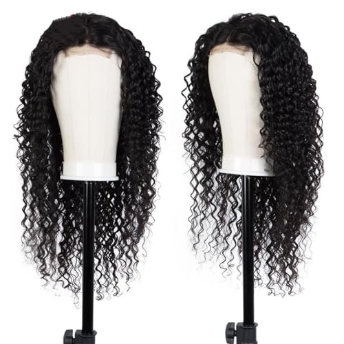 Echthaar-Perücken Für Frauen, 76,2 Cm, Tiefe Wellen-Spitze-Perücke, Lockige Echthaar-Perücke, Frau, Lockige Bob-Spitze-Perücke, 4 X 4-Spitzenverschluss-Perücke von Generic