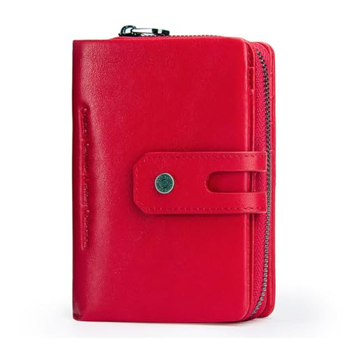 Echtleder Damen Trifold Wallet - Kompakter Münzkartenhalter mit 10 Kartenfächern, 2 Geldscheinfächern, Münzfach mit Reißverschluss, Rot/Ausflug, einfarbig (Getaway Solids), Einfarbig von Generic