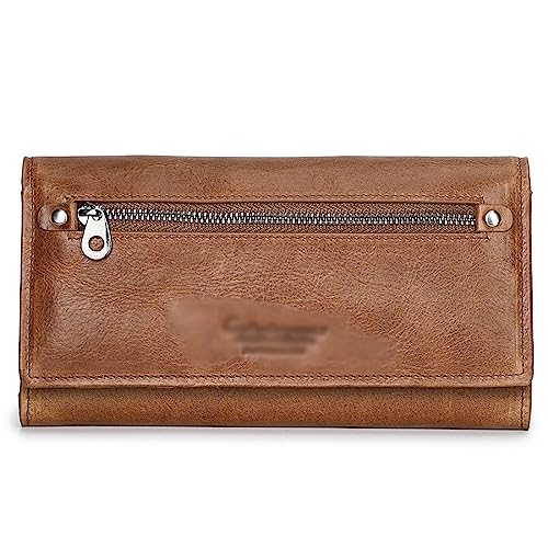 Echtleder Geldbörse Für Damen, Damen Trifold Clutch, Multifunktionale Lange Geldbörse, Kreditkartenetui Mit Ausweisfenster von Generic