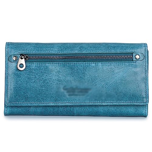 Echtleder Geldbörse Für Damen, Damen Trifold Clutch, Multifunktionale Lange Geldbörse, Kreditkartenetui Mit Ausweisfenster von Generic