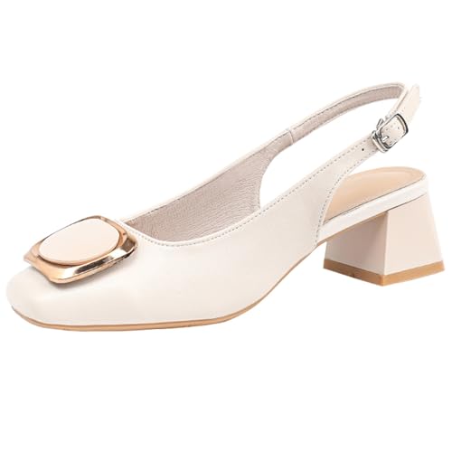 Echtleder Sandalen Mit Quadratkappe 4.5cm Blockabsatz Und Metallischer Trapezschließe Weich Gepolsterte Innensohle Größen 41-43,Apricot,39 EU Echtleder Sandalen Mit Quadratkappe 4.5cm Blockabsatz Und Metallischer Trapezschließe Weich Gepolsterte Innensohle Größen 41-43,Apricot,39 EU von Generic