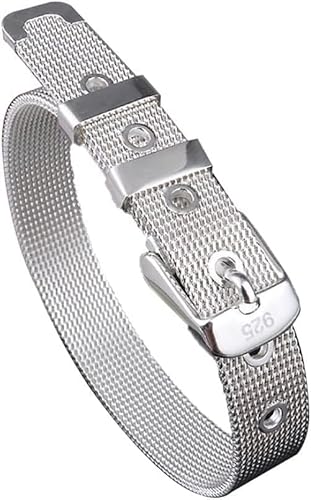 Edelstahl Armband mit silberner Gürtelschnalle für Damen und Herren 10mm breit für Handgelenke bis 21,6cm schönes Design, Edelstahl Silber von Generic