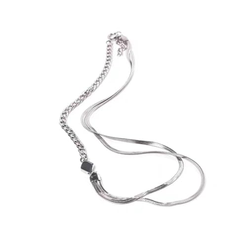 Edelstahl Gespleißte Halsketten Für Männer Und Frauen, Lichtechte, Rautenförmige, Doppellagige, Flache Schlangenpullover-Halsketten von Generic