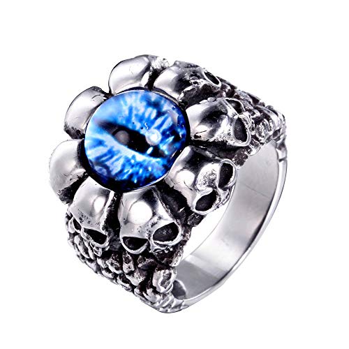 Edelstahl-Ring mit Totenkopf-Motiv und bösem Blick, für Biker, für Männer und Frauen Edelstahl-Ring mit Totenkopf-Motiv und bösem Blick, für Biker, für Männer und Frauen von Generic