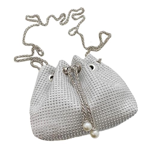 Eimertasche mit Strass – Abendtasche mit Pailletten | Abendtasche mit Schulterriemen, Abendtasche mit Schulterriemen für Damen, Mädchen, Braut, weiß, Se référer au descriptif von Generic