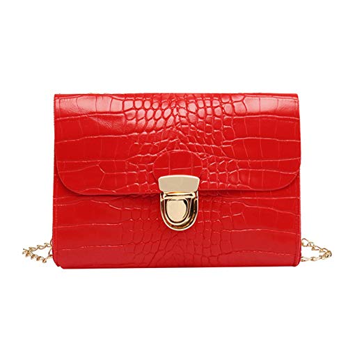 Ein-Schulter Damenbekleidung kleine Kurier-Kettentasche Lock Umhängetaschen Damen Groß Messenger (Red, One Size) von Generic