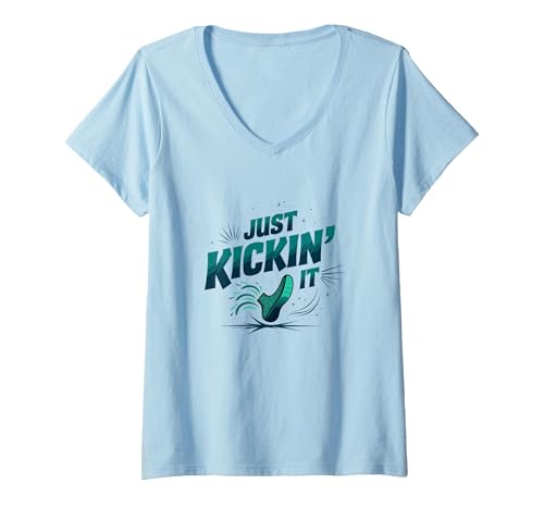 Einfach loslegen: Retro-Sneaker Splash T-Shirt mit V-Ausschnitt, Damen, Himmelblau, XL von Generic