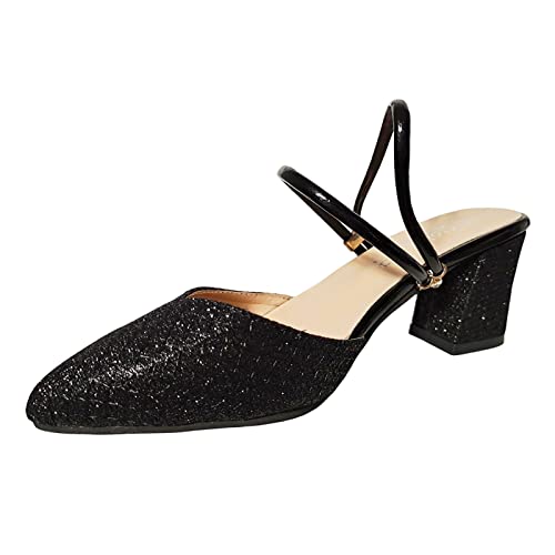 Einfache einfarbige Damen-Sandalen mit feinem und spitzem Mittelabsatz mit dickem Absatz. Zwei große Sandalen und Hausschuhe Glitzer Schuhe Damen Flach von Generic