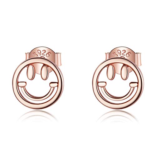 Einfaches Lächeln Gesicht Ohrstecker 925 Sterling Silber Rose Gold Farbe Glücksohrringe Exquisiter Schmuck für Mädchen von Generic