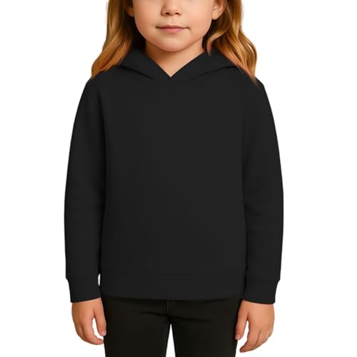 Einfarbig Basic Hoodie Jumper Für Kinder Langarm Einfach Baumwolle Pullover Hoodie Mädchen Schulstart Kapuzen Pullover Langlebig Fashion Schulkleidung (Black, 3-4 Years) von Generic