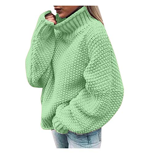 Einfarbig Rollkragenpullover Damen, Pullover Damen Winter Elegant, Lose Casual Tailliertes Langarm Strickpullover Damen Thermo Winterpullover Frühling Herbst Grobmaschig Pullover Damen, Hellgrün M von Generic