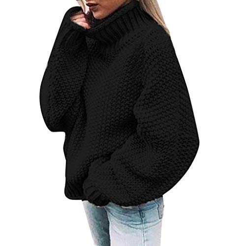 Einfarbig Rollkragenpullover Damen, Pullover Damen Winter Elegant, Lose Casual Tailliertes Langarm Strickpullover Damen Thermo Winterpullover Frühling Herbst Grobmaschig Pullover Damen, Schwarz XL von Generic