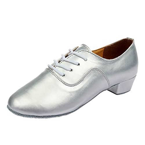 Einfarbige Herren-Schnürschuhe für den modernen Tanz Dance Hall Latein-Tanzschuhe 6 Schuhe Herren (Silver, 44) von Generic