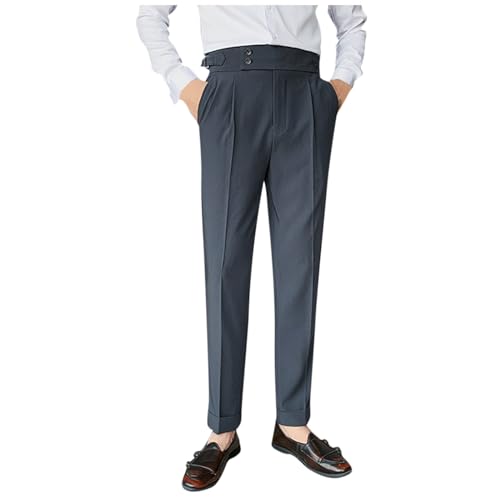 Einfarbige Hose mit hoher Taille for Herren, gerade geschnittene, lässige Business-Anzughose im italienischen Stil mit Knöpfen for Herren(Black,32) von Generic