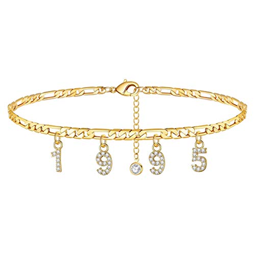 Eingelegt mit Strassstein digitales Geburtsjahr Knöchel Armband Damen personalisierte Strand Fuß Schmuck von Generic