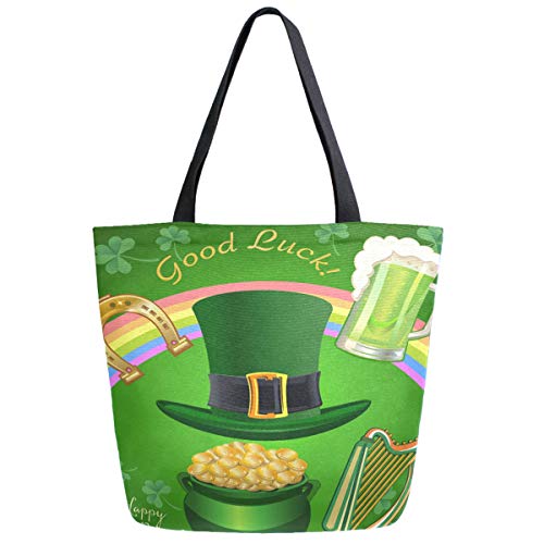 Einkaufstaschen St. Patrick'S Day Kobold Hut Münzen Kleeblatt Strandtasche Wiederverwendbare Stoffbeutel Faltbar Stofftasche Für Feiertags Reise Einkaufen 40X50CM Einkaufstaschen St. Patrick'S Day Kobold Hut Münzen Kleeblatt Strandtasche Wiederverwendbare Stoffbeutel Faltbar Stofftasche Für Feiertags Reise Einkaufen 40X50CM von Generic