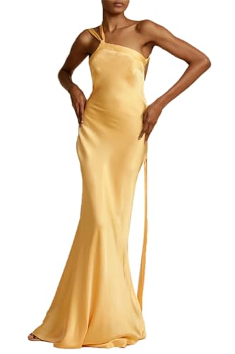 Einschultriges Satin-Brautjungfernkleid für Damen, lang, figurbetont, formelles Meerjungfrau-Maxi-Ballkleid von Generic