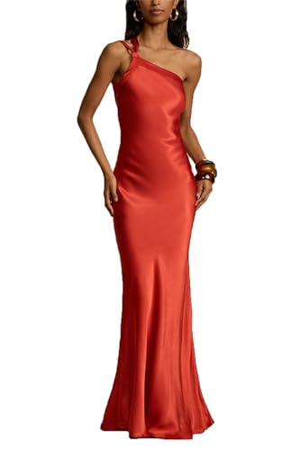 Einschultriges Satin-Brautjungfernkleid für Damen, lang, figurbetont, formelles Meerjungfrau-Maxi-Ballkleid von Generic