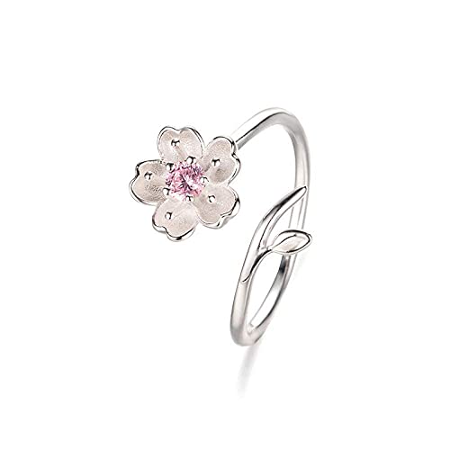 Einstellbare Ring Frauen,S925 Sterling Silber Moderne Kirschblüte Blume Rosa Zirkonia Staubblatt Mode Verstellbare Open Knuckle Schwanz Ring Finger Joint Zehenring Schmuck von Generic
