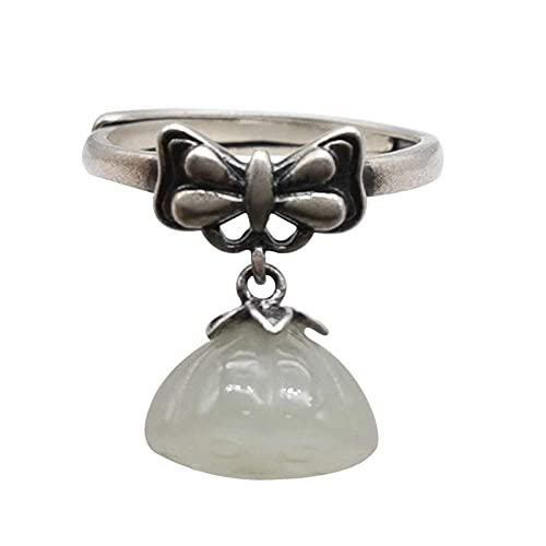 Einstellbare Ring Frauen,S925 Sterling Silber Retro Bowknot Jade Lotus Blume Ethnisch Verstellbar Open Knuckle Schwanzring Finger Joint Zehenring Schmuck Für Frauen M?Dche von Generic