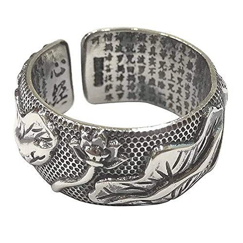 Einstellbare Ring Frauen,S925 Sterling Silber Retro Distressed Breite Lotus Lotusblatt Schrift Nation Einstellbar Open Knuckle Schwanzring Finger Joint Zehenring Schmuck F von Generic
