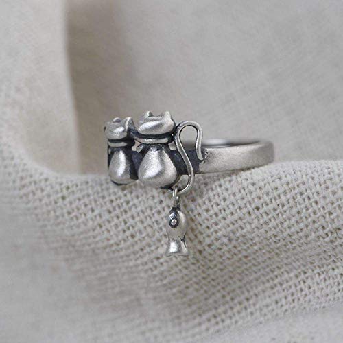 Einstellbare Ring Frauen,S925 Sterling Silber Retro Distressed Cat Tierfisch Niedlich Verstellbar Open Knuckle Schwanzring Finger Joint Zehenring Schmuck Für Frauen M?Dche von Generic