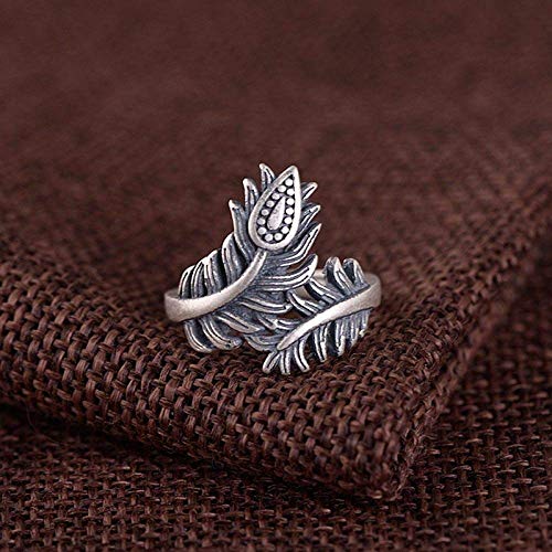 Einstellbare Ring Frauen,S925 Sterling Silber Retro Distressed Pfauenfeder Charm Nation Verstellbare Open Knuckle Schwanzring Finger Joint Zehenring Schmuck Für Frauen M?D von Generic