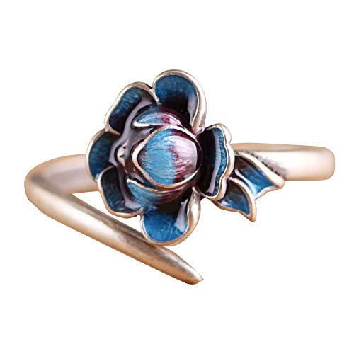 Einstellbare Ring Frauen,S925 Sterling Silber Retro Gebrannt Blau Lotus Mode Verstellbar Open Knuckle Schwanz Ring Finger Joint Zehenring Schmuck Für Frauen M?Dchen Gesche von Generic