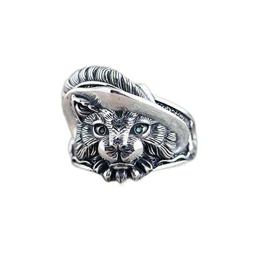 Einstellbare Ring Frauen,S925 Sterling Silber Retro Kreative Feder Katze Katze Tier Grün Zirkonia Auge Verstellbar Open Knuckle Schwanzring Finger Joint Zehenring Schmuck von Generic