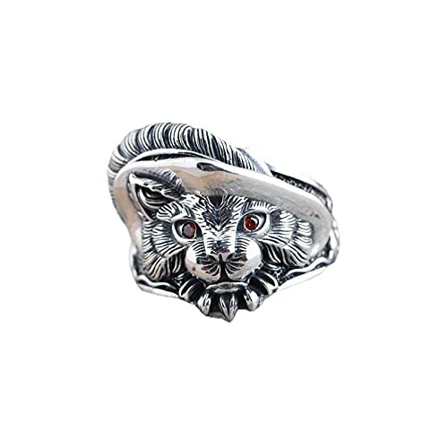 Einstellbare Ring Frauen,S925 Sterling Silber Retro Kreative Feder Katze Katze Tier Rot Zirkonia Auge Verstellbar Open Knuckle Schwanz Ring Finger Joint Zehenring Schmuck von Generic