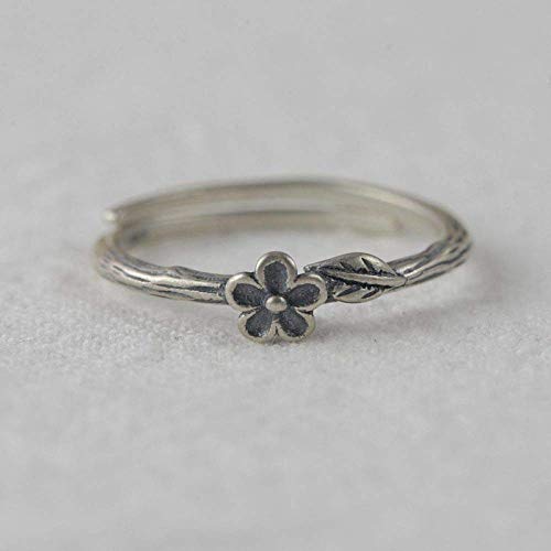 Einstellbare Ring Frauen,S925 Sterling Silber Vintage Distressed Zweige Blumen Bl?Tter Ethnisch Verstellbar Open Knuckle Schwanz Ring Finger Joint Zehenring Schmuck Für Fr von Generic